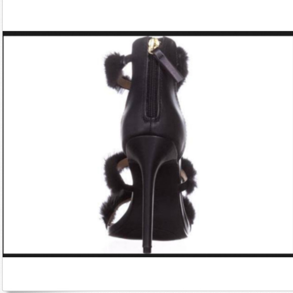 BEBE Berdine Ankle-Strap Dress Sandals Black Fur - Picture 3 of 4